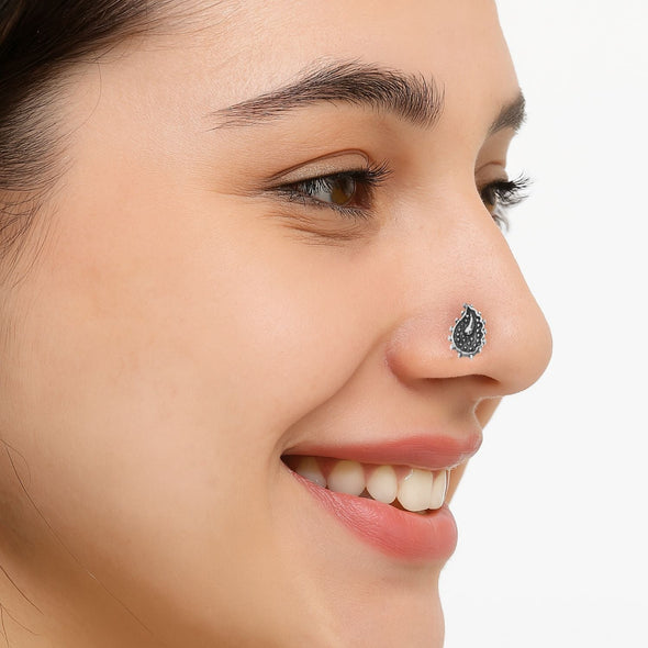 Oxidized Paisley Nose Pin - Sterling Silver