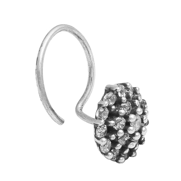 White Gemstone Cluster Ball Nose Pin - Sterling Silver