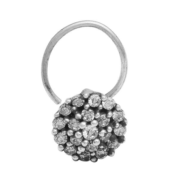 White Gemstone Cluster Ball Nose Pin - Sterling Silver