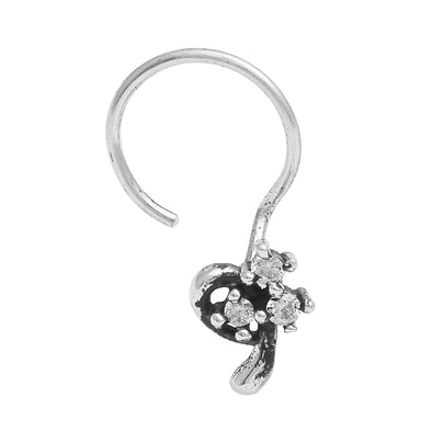 White Gemstones Floral Curve Nose Pin - Sterling Silver