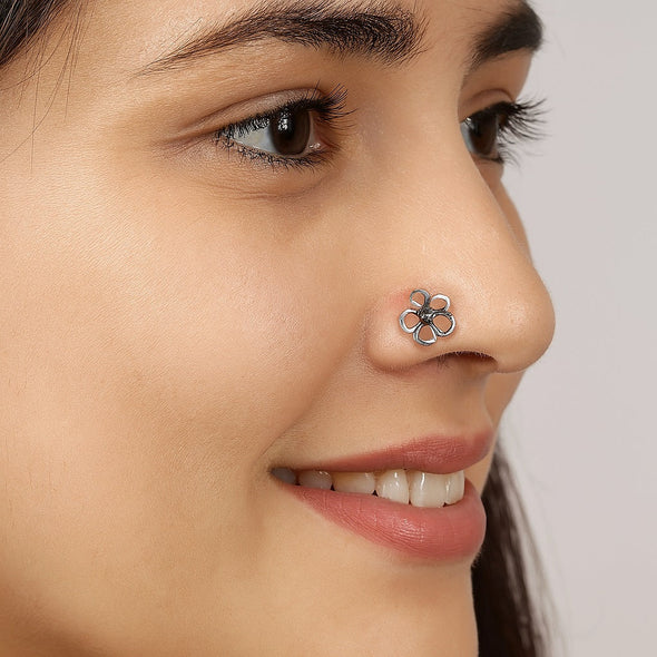 Open Petal Flower Nose Pin - Sterling Silver