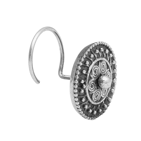 Round Floral Swirl Nose Pin - Sterling Silver