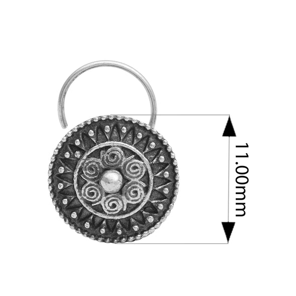 Round Floral Swirl Nose Pin - Sterling Silver