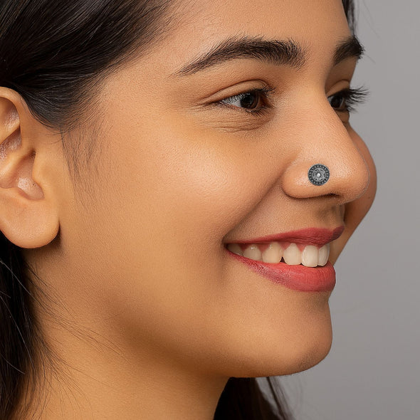 Round Floral Swirl Nose Pin - Sterling Silver