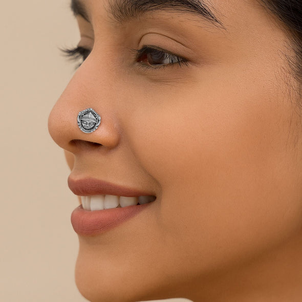 Tribal Face Nose Pin - Sterling Silver