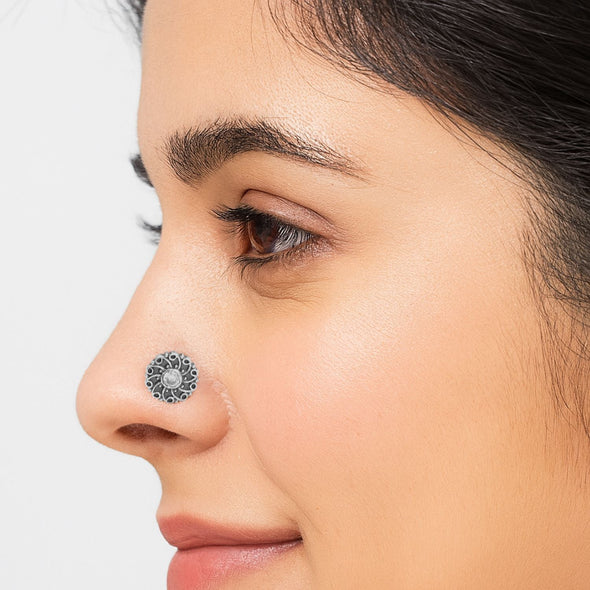 White Gemstone Nose Pin - Sterling Silver