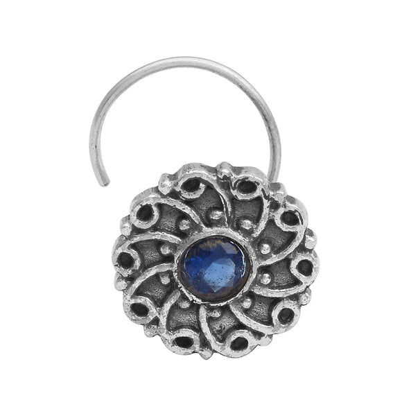 Blue Gemstone Nose Pin - Sterling Silver