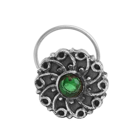 Green Gemstone Nose Pin - Sterling Silver