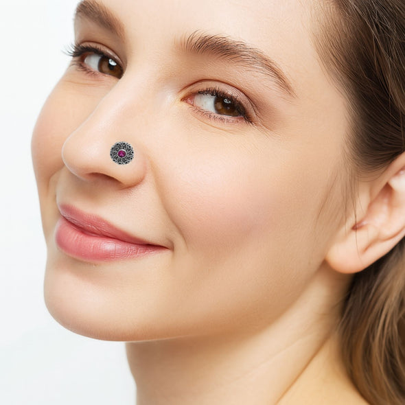 Pink Gemstone Nose Pin - Sterling Silver