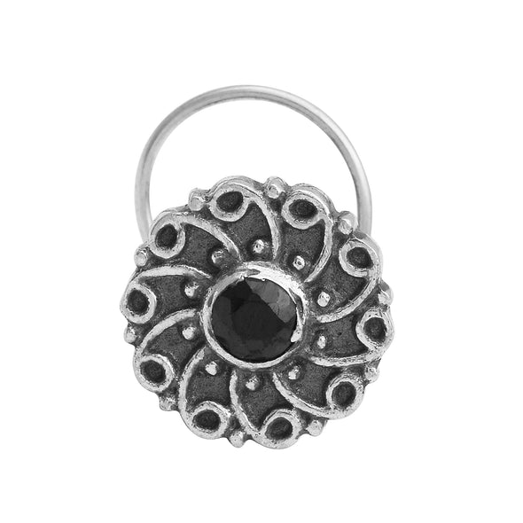 Black Gemstone Nose Pin - Sterling Silver