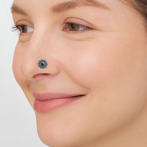 Black Gemstone Nose Pin - Sterling Silver