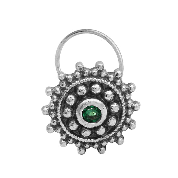 Green CZ Gemstone Nose Pin - Sterling Silver