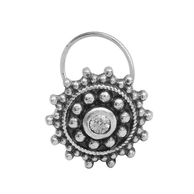 White Gemstone Nose Pin - Sterling Silver