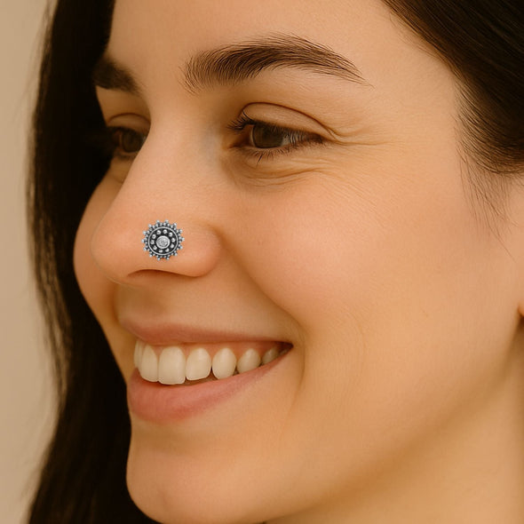 White Gemstone Nose Pin - Sterling Silver