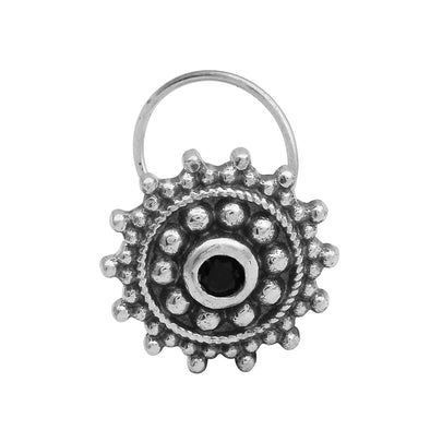 Black Gemstone Nose Pin - Sterling Silver