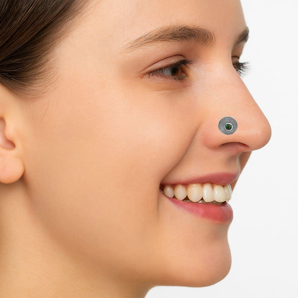 Textured Round Green Gemstone Nose Pin - Sterling Silver