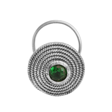 Textured Round Green Gemstone Nose Pin - Sterling Silver