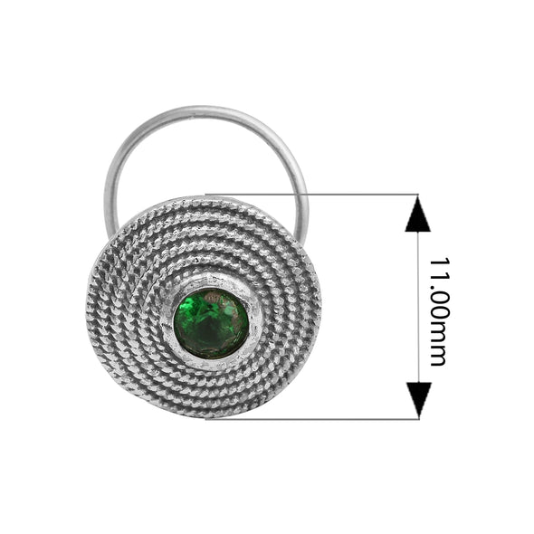 Textured Round Green Gemstone Nose Pin - Sterling Silver