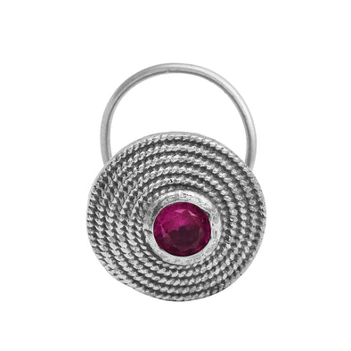 Textured Round Red Gemstone Nose Pin - Sterling Silver
