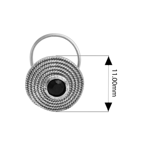 Textured Round Black Gemstone Nose Pin - Sterling Silver