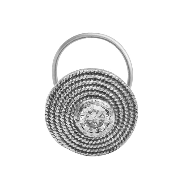 Textured Round Clear Gemstone Nose Pin - Sterling Silver