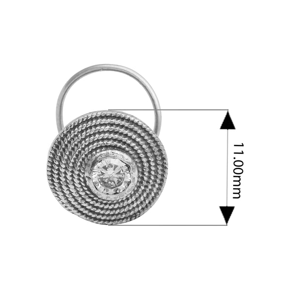 Textured Round Clear Gemstone Nose Pin - Sterling Silver