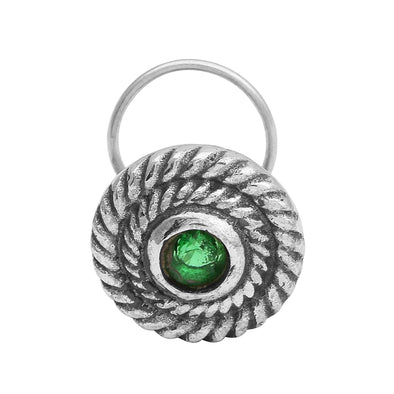 Spiral Design Green Gemstone Accent Nose Pin - Sterling Silver