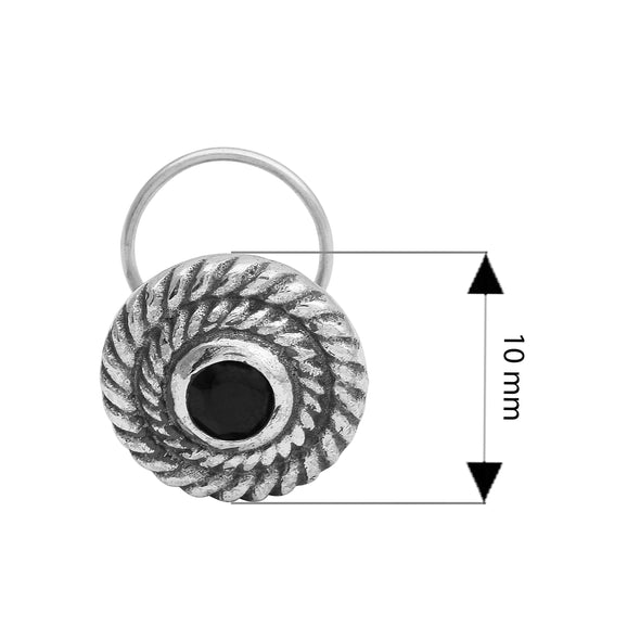 Spiral Design Black Gemstone Accent Nose Pin - Sterling Silver