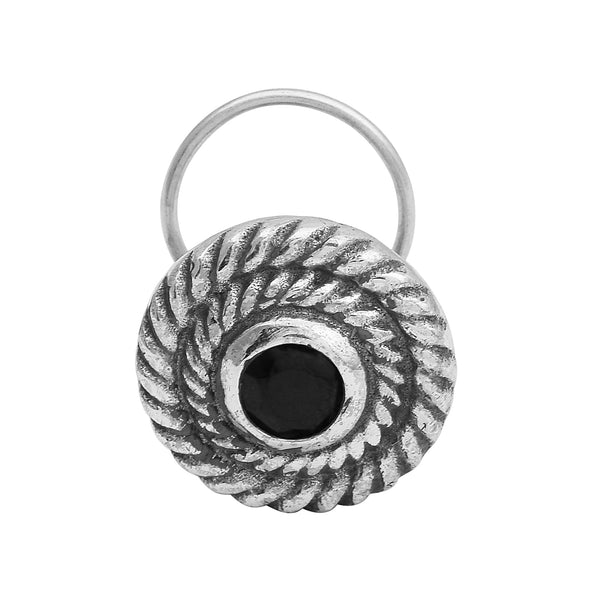Spiral Design Black Gemstone Accent Nose Pin - Sterling Silver