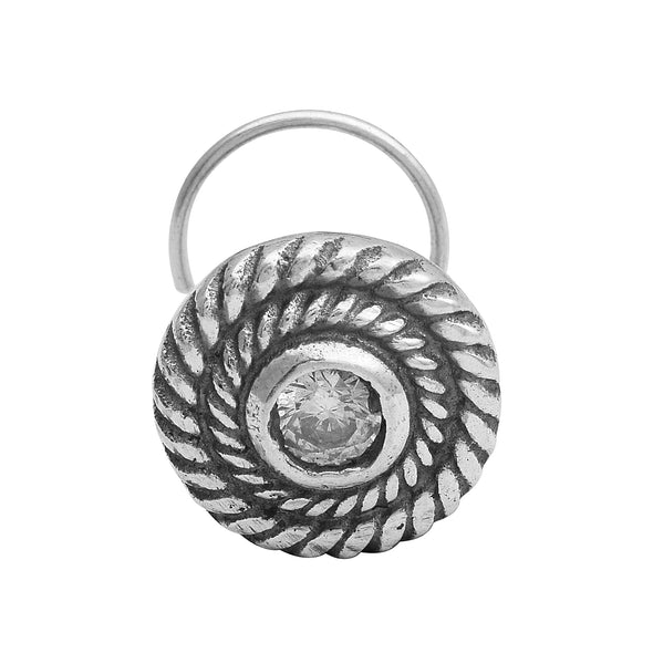 Spiral Design Clear Gemstone Accent Nose Pin - Sterling Silver