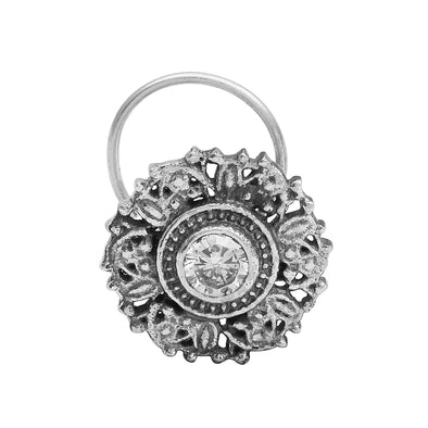 Antique Floral Sparkling White Centre Nose Pin - Sterling Silver