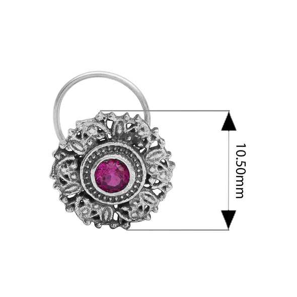 Antique Floral Sparkling Red Centre Nose Pin - Sterling Silver