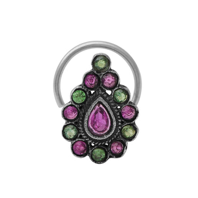 Ethnic Tribal Design Pink Stones Nose Pin – Sterling Silver