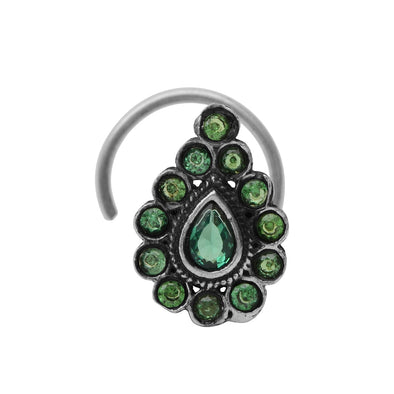 Ethnic Tribal Design Green Stones Nose Pin – Sterling Silver