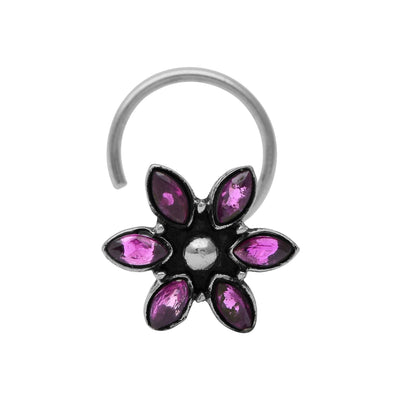 Boho Chic Marquise Pink Stone Nose Pin - Sterling Silver