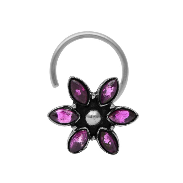 Boho Chic Marquise Pink Stone Nose Pin - Sterling Silver