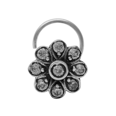 Traditional White CZ Nose Pin - Sterling Silver