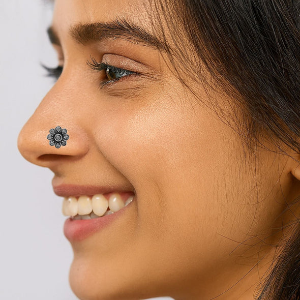 Traditional White CZ Nose Pin - Sterling Silver