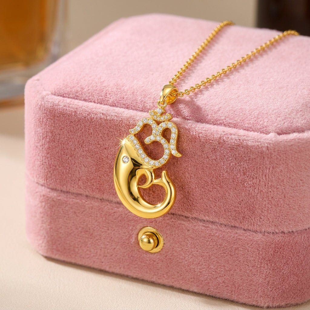 White CZ Om Dolphin Pendant - Sterling Silver