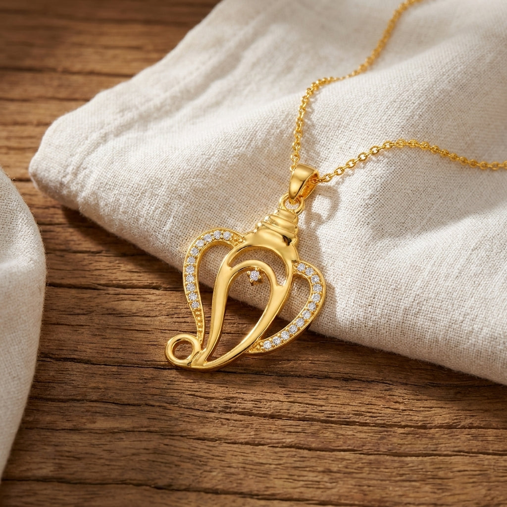 Ganesha Pendant Elegant CZ Outline Design - Sterling Silver
