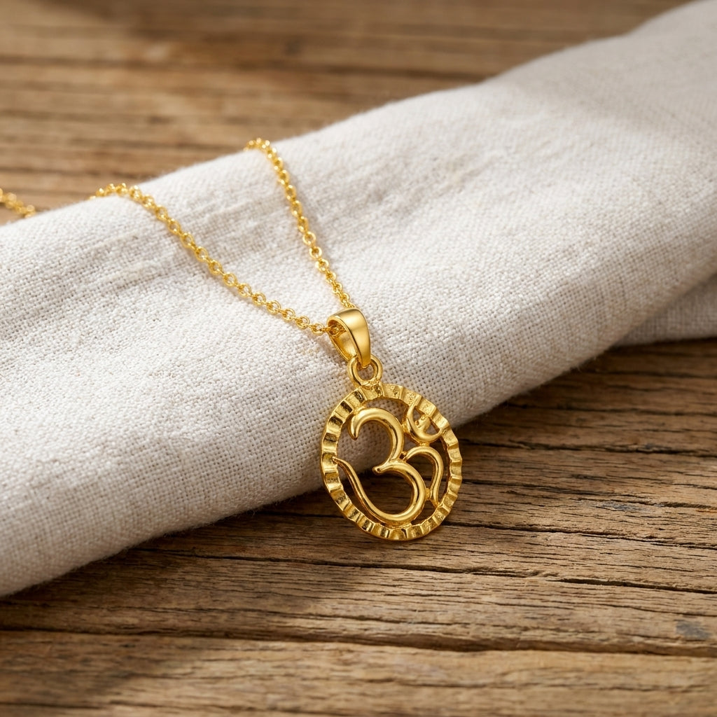 Om Religious Necklace Oval Frame Design - Sterling Silver