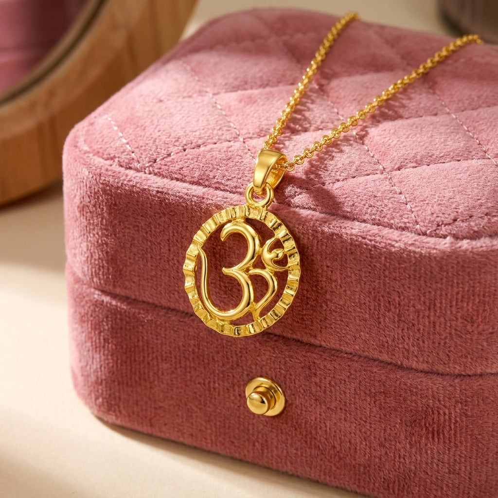 Om Religious Necklace Oval Frame Design - Sterling Silver