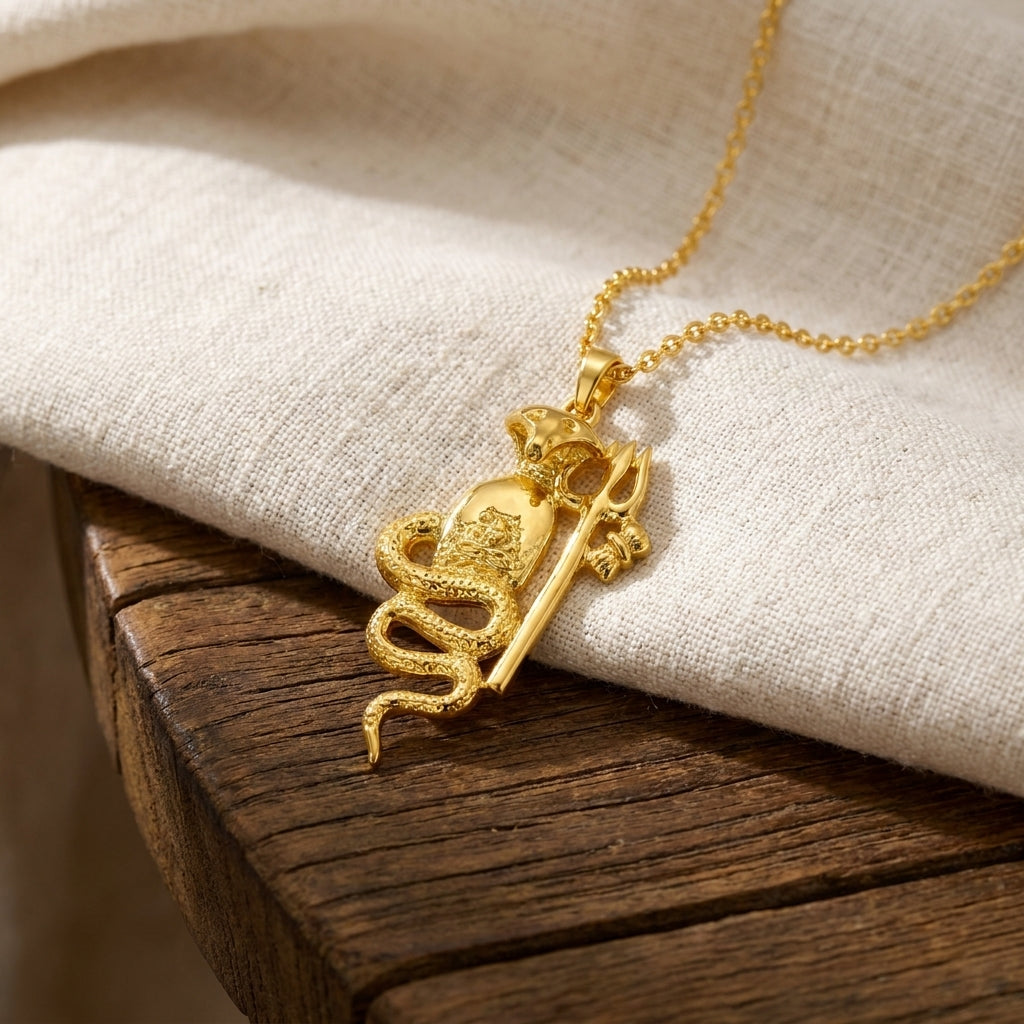 Trishul & Snake Pendant - Sterling Silver