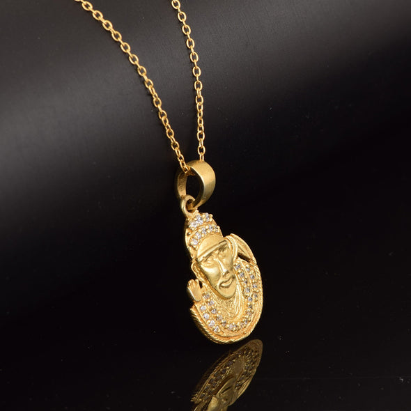 White CZ Gold-Toned Sai Baba Pendant - Sterling Silver