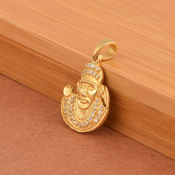 White CZ Gold-Toned Sai Baba Pendant - Sterling Silver