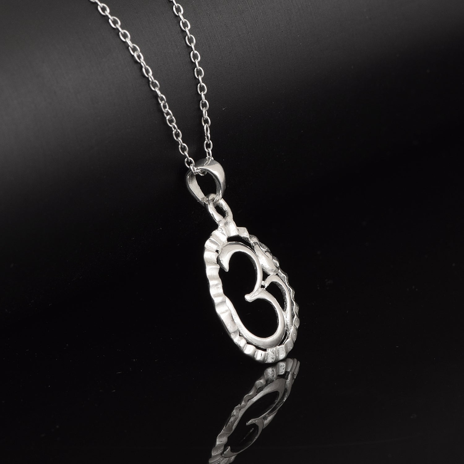 Om Religious Necklace Oval Frame Design - Sterling Silver