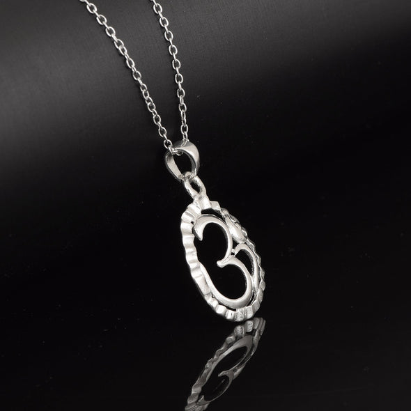 Om Religious Necklace Oval Frame Design - Sterling Silver