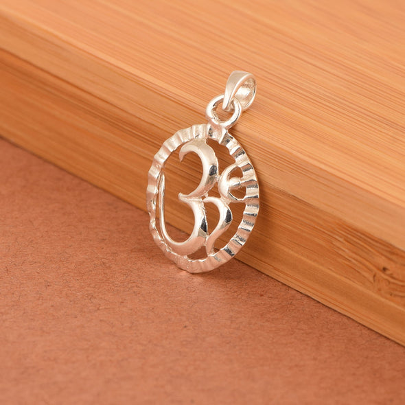 Om Religious Necklace Oval Frame Design - Sterling Silver