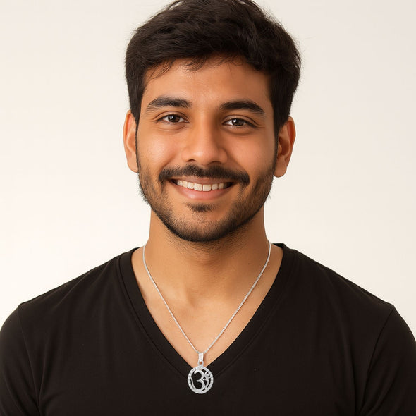 Om Religious Necklace Oval Frame Design - Sterling Silver