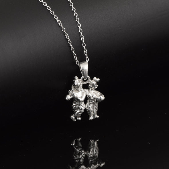 Radha Krishna Religious Pendant - Sterling Silver